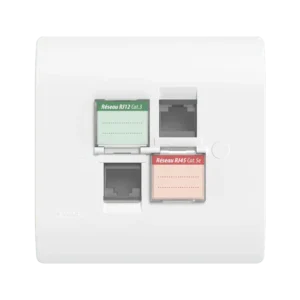 Prise mixte RJ45 CAT.5e + Prise RJ12 CAT.3 + obturateurs